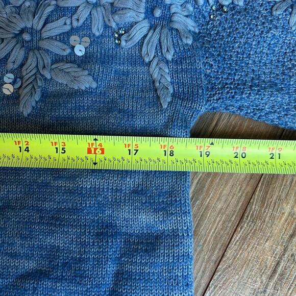 Soft Surroundings Blue Floral Embroidered V Neck Pull Over Sweater Size XS - Picture 3 of 7